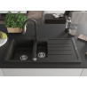 Mexen Andres granite sink 1.5-bowl with drainer and Elia kitchen faucet, black/gold metallic - 6515-75-670101-70