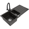 Mexen Andres granite sink 1.5-bowl with drainer and kitchen faucet Elia, black/gold metallic - 6515-75-670101-70