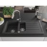 Mexen Andres granite sink 1.5-bowl with drainer and Elia kitchen tap, black speckled - 6515-76-670101-00