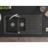 Mexen Andres granite sink 1.5-bowl with drainer and Elia kitchen faucet, speckled black - 6515-76-670101-00