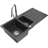 Mexen Andres granite sink 1.5-bowl with drainer and Elia kitchen faucet, speckled black - 6515-76-670101-00