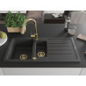 Mexen Andres 1.5-bowl granite sink with drainer and Elia kitchen faucet, black speckled - 6515-76-670101-50