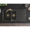Mexen Andres granite sink 1.5-bowl with drainer and Elia kitchen faucet, black speckled - 6515-76-670101-50