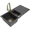 Mexen Andres 1.5-compartment granite sink with a drip tray and kitchen mixer tap Elia, spotted black - 6515-76-670101-50