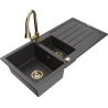 Mexen Andres granite sink 1.5-bowl with drainer and Elia kitchen tap, black speckled - 6515-76-670101-50