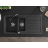 Mexen Andres granite sink 1.5-bowl with drainer and kitchen faucet Elia, black speckled - 6515-76-670101-70
