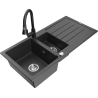 Mexen Andres 1.5-compartment granite sink with a drip tray and kitchen mixer tap Elia, spotted black - 6515-76-670101-70
