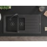 Mexen Andres 1.5-bowl Granite Sink with Drainer and Elia Kitchen Faucet, Speckled Black - 6515-76-670101-70-B