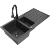 Mexen Andres 1.5-bowl Granite Sink with Drainer and Elia Kitchen Faucet, Speckled Black - 6515-76-670101-70-B