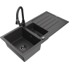 Mexen Andres 1.5-compartment granite sink with a drip tray and kitchen mixer tap Elia, spotted black - 6515-76-670101-70-B