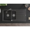 Mexen Andres 1.5-bowl granite sink with drainer and Elia kitchen tap, black speckled - 6515-76-670101-76