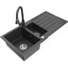 Mexen Andres granite sink 1.5-bowl with drainer and Elia kitchen faucet, black speckled - 6515-76-670101-76