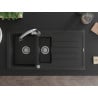 Mexen Andres Granite Sink 1.5-Bowl with Drainer and Elia Kitchen Tap, Black - 6515-77-670101-00
