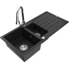 Mexen Andres 1.5-compartment granite sink with a drip tray and kitchen mixer tap Elia, Black - 6515-77-670101-00