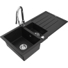 Mexen Andres granite sink 1.5-bowl with drainer and kitchen faucet Elia, black - 6515-77-670101-00