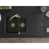 Mexen Andres 1.5-bowl granite sink with drainer and Elia kitchen faucet, black - 6515-77-670101-50
