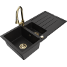 Mexen Andres 1.5-compartment granite sink with a drip tray and kitchen mixer tap Elia, Black - 6515-77-670101-50