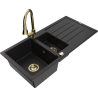 Mexen Andres granite sink 1.5-bowl with drainer and Elia kitchen tap, black - 6515-77-670101-50