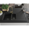 Mexen Andres 1.5-bowl granite sink with drainer and Elia kitchen faucet, black - 6515-77-670101-50-B