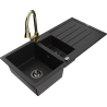 Mexen Andres 1.5-bowl granite sink with drainer and Elia kitchen faucet, black - 6515-77-670101-50-B
