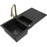 Mexen Andres 1.5-compartment granite sink with a drip tray and kitchen mixer tap Elia, Black - 6515-77-670101-50-B