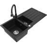 Mexen Andres 1.5-basin granite sink with drainer and Elia kitchen faucet, black - 6515-77-670101-70