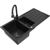 Mexen Andres granite sink 1.5-bowl with drainer and Elia kitchen faucet, black - 6515-77-670101-70-B