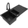 Mexen Andres granite sink 1.5-bowl with drainer and kitchen faucet Elia, black - 6515-77-670101-70-B
