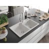 Mexen Tomas granite double-bowl sink with Elia kitchen faucet, white - 6516-20-670101-00