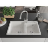 Mexen Tomas granit sink 2-chamber with Elia kitchen faucet, white - 6516-20-670101-00
