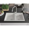Mexen Tomas granite double-bowl sink with Elia kitchen faucet, white - 6516-20-670101-00