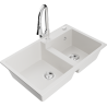 Mexen Tomas granit sink 2-chamber with Elia kitchen faucet, white - 6516-20-670101-00