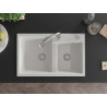 Mexen Tomas granit sink 2-chamber with Elia kitchen faucet, white - 6516-20-670101-00