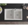 Mexen Tomas granite double-bowl sink with Elia kitchen faucet, white - 6516-20-670101-00