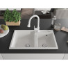 Mexen Tomas granite double-bowl sink with kitchen faucet Elia, white - 6516-20-670101-20