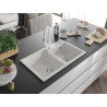 Mexen Tomas 2-bowl granite kitchen sink with Elia faucet, white - 6516-20-670101-20