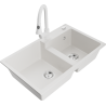 Mexen Tomas 2-bowl granite kitchen sink with Elia faucet, white - 6516-20-670101-20