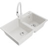 Mexen Tomas granite double-bowl sink with kitchen faucet Elia, white - 6516-20-670101-20