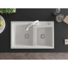 Mexen Tomas granite double-bowl sink with kitchen faucet Elia, white - 6516-20-670101-20
