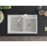 Mexen Tomas granite sink 2-bowl with Elia kitchen tap, white - 6516-20-670101-20