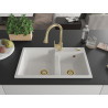 Mexen Tomas 2-bowl granite sink with Elia kitchen faucet, white - 6516-20-670101-50