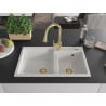 Mexen Tomas granite sink 2-chamber with Elia kitchen faucet, white - 6516-20-670101-50