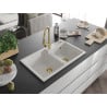 Mexen Tomas granite sink 2-chamber with Elia kitchen faucet, white - 6516-20-670101-50