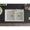 Mexen Tomas granite sink 2-chamber with Elia kitchen faucet, white - 6516-20-670101-50