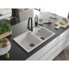 Mexen Tomas granite kitchen sink 2-bowl with Elia kitchen faucet, white - 6516-20-670101-70