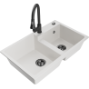 Mexen Tomas 2-basin granite sink with Elia kitchen tap, white - 6516-20-670101-70