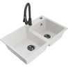 Mexen Tomas 2-compartment granite sink with Elia kitchen faucet, white - 6516-20-670101-70