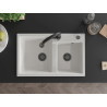 Mexen Tomas 2-compartment granite sink with Elia kitchen faucet, white - 6516-20-670101-70