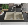 Mexen Tomas 2-bowl granite kitchen sink with Elia faucet, beige - 6516-69-670101-00