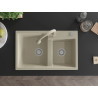 Mexen Tomas granite double-bowl sink with Elia kitchen faucet, beige - 6516-69-670101-69